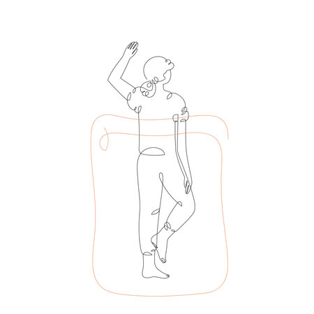 Sleeping girl with blanket, top view, isolated line art illustrationのイラスト素材
