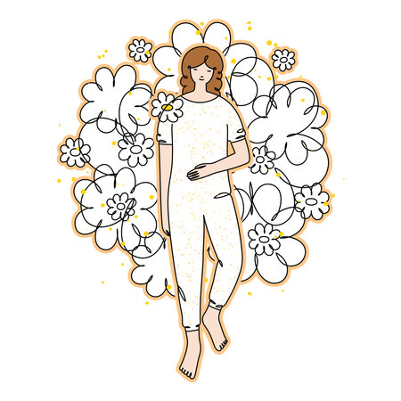 Sleeping woman floral background isolated whiteのイラスト素材