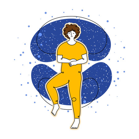 Sleeping boy on starry sky backgroundのイラスト素材