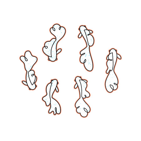 Set of gold fishes on white, line art illustrationのイラスト素材