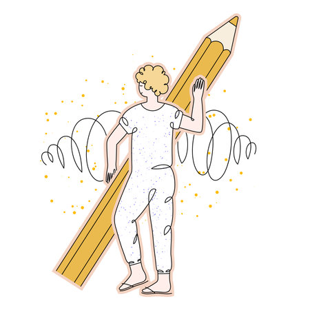 Teenager boy with big pencilのイラスト素材