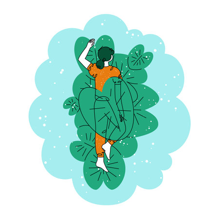 Girl sleeping on water lily leaves isolated on whiteのイラスト素材