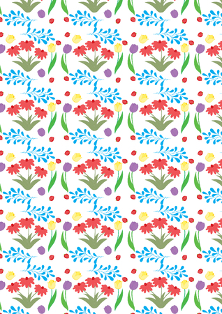 Spring pattern with tulip flowers and leavesのイラスト素材