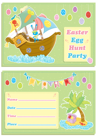 Happy Easter children's egg hunt party invitation cardのイラスト素材