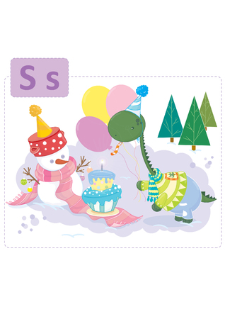 Dinosaur alphabet,letter S from Snowmanのイラスト素材