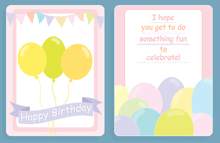 Birthday card,front and back with colored balloonsのイラスト素材