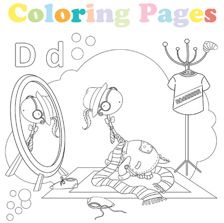 Coloring pages for kids,alphabet set,letter Dのイラスト素材