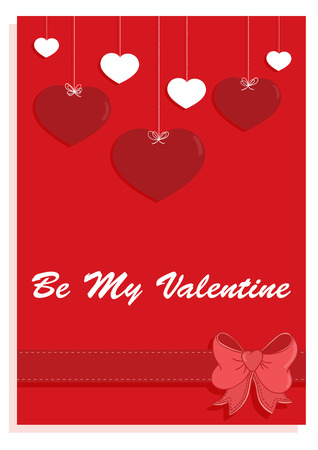 Be my Valentine card with hearts and ribbon on a red backgroundのイラスト素材