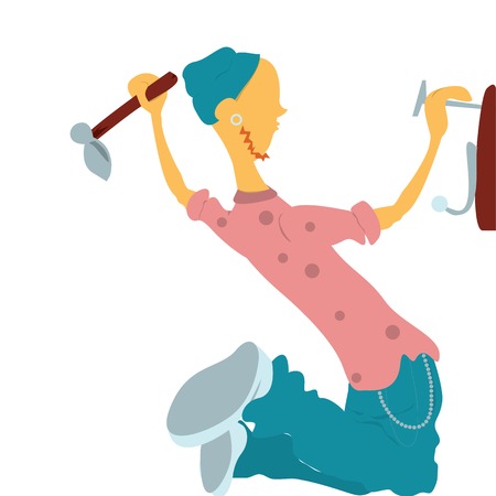 Hardworking man with nail and hammerのイラスト素材