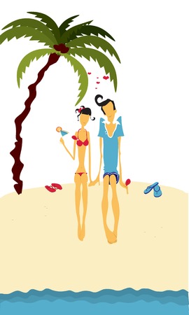 Couple in love spending summer holidays on the beachのイラスト素材