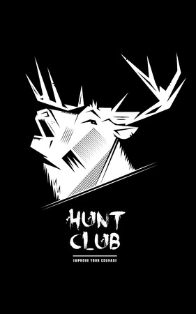 Black and white monochrome emblem, symbol, logotype, sign, badge, sticker, poster of a bear, dog, wolf. Identity usage, greeting card, invitationのイラスト素材