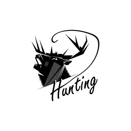 Black and white monochrome emblem, symbol, logotype, sign, badge, sticker, poster of a bear, dog, wolf. Identity, T-shirt, textile, cloth, apparel, tattoo, print usageのイラスト素材