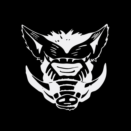 symbol, sign, stencil boar head.Unique technique Vintage hand drawn styleのイラスト素材