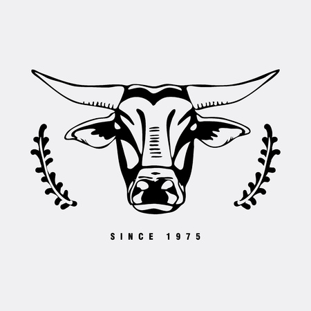 Logo, symbol, sign, stencil bull head.Unique technique. Vintage hand drawn styleのイラスト素材
