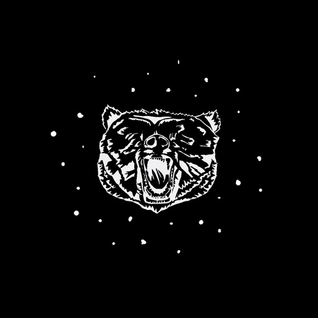 Logo, symbol, sign, stencil bear head.Unique technique Vintage hand drawn styleのイラスト素材