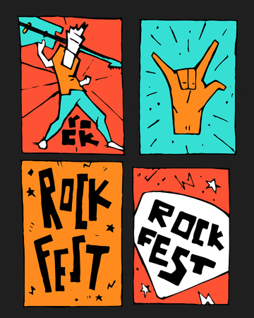 Rock, blues music festival poster. Colored illustration, naive styleのイラスト素材