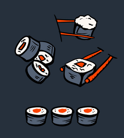 Sushi restaurant icons set. Asian cuisine Colorful illustration.のイラスト素材