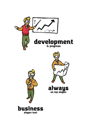 Businessman funny cartoon icon set, naive style illustration.のイラスト素材