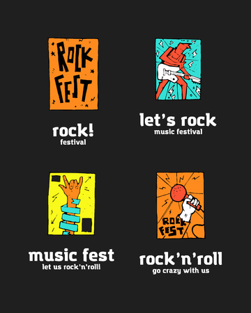 Rock festival logo set. Colorful illustration, 2d artのイラスト素材