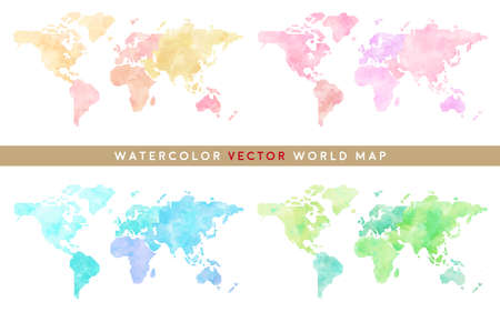 simplified colorful hand drawn watercolor vector world mapのイラスト素材