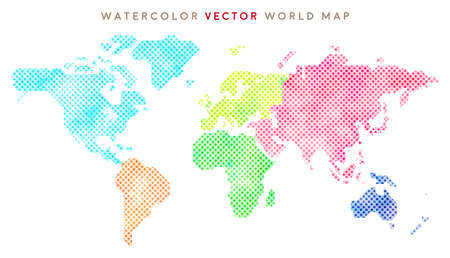 simplified colorful hand drawn watercolor vector world mapのイラスト素材