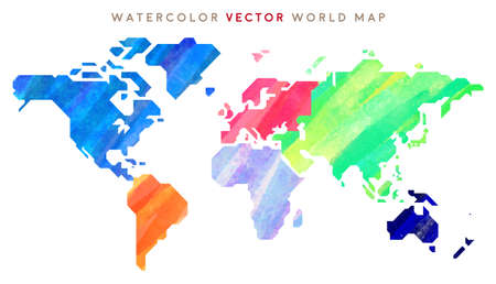 simplified colorful hand drawn watercolor vector world mapのイラスト素材