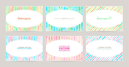 watercolor vector colorful striped line pattern card background setのイラスト素材