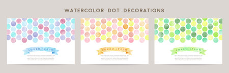 vector card design template with colorful dots, watercolor decoration on white background setのイラスト素材