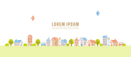 watercolor hand drawn vector landscape (blue and pink)のイラスト素材