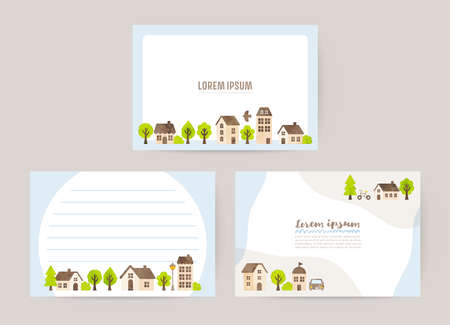 Set of cards with vector townscape illustrationのイラスト素材