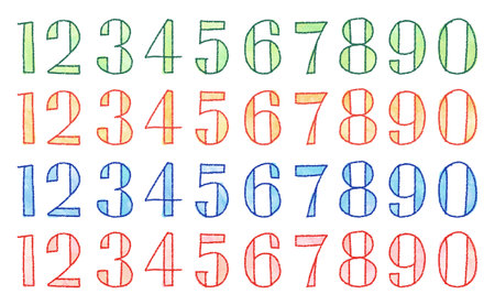 watercolor vector colorful doodle numbersのイラスト素材