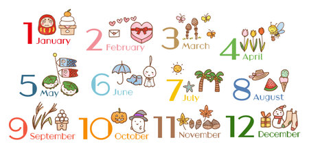 illustration set of 12 months Japanese seasonal traditionのイラスト素材