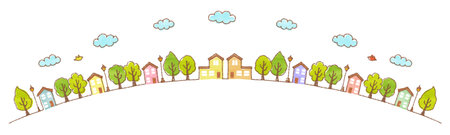 watercolor hand drawn villages, blank space for text.の写真素材