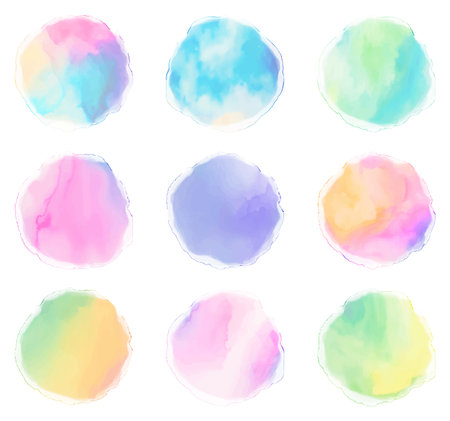 Set of colorful watercolor splashes. Hand drawn vector illustration.のイラスト素材