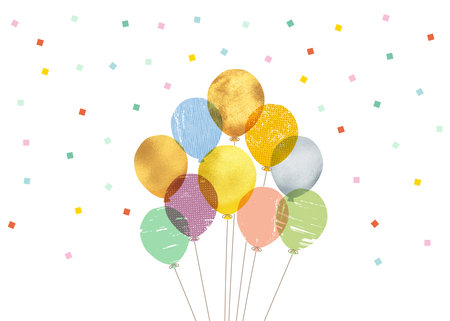 Illustration of colorful balloons with confetti on white background - vectorのイラスト素材