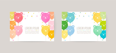 hand drawn teddybear balloon illustration cards for invitation, birthdayのイラスト素材