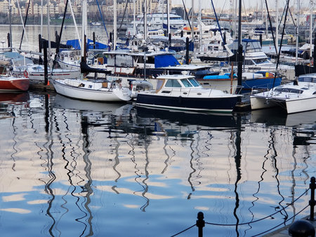 December 5, 2017 Boats resting in Victoria Harbor, Victoria B.C. early morningのeditorial素材