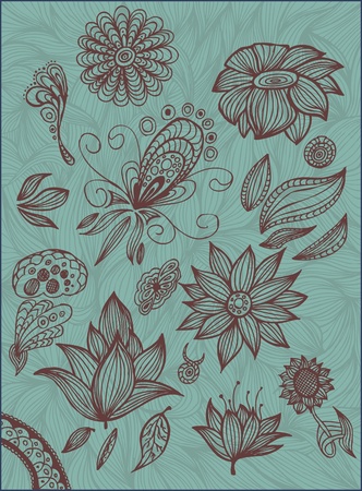 set hand-draw floral elements isolatedのイラスト素材