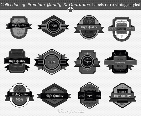 SET 16 : Collection of Premium Quality and Guarantee Labels with retro vintage styled designのイラスト素材