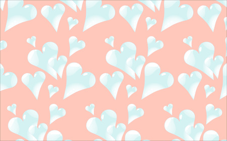 The pattern is seamless from cold, light blue, shiny, glass hearts with highlights to St. Valentine's Day on a pink background. Vector illustration.のイラスト素材