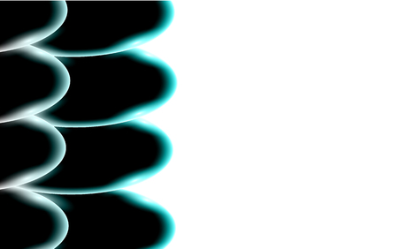 Black abstract shiny beautiful and convex volumetric simple ovals, stones, bubbles, eggs with blue light glares located on the side on a white background and place for a simple text. Vector illustrationのイラスト素材