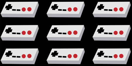 A pattern of black and white and black old retro vintage hipster joysticks, manipulators, consoles...