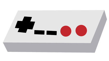 Gray old retro antique vintage hipster joystick manipulator panel from the 80's, 90's with red and black buttons for a game console for video games on a white background.のイラスト素材