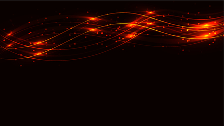 Yellow gold transparent abstract shining magical cosmic magical energy lines, rays with highlights and dots and light shines by waves on a blue background from above. Vector illustration.のイラスト素材