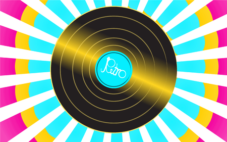 Brilliant vinyl musical analogue retro old antique hipster vintage gramophone record for a vinyl gramophone and an inscription retro against a background of colorful abstract rays Vector illustrationのイラスト素材