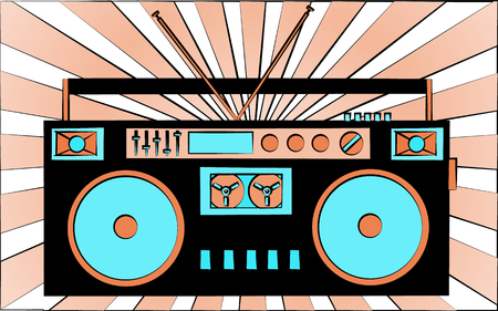 Old retro vintage radio with colorful stripes backgroundのイラスト素材