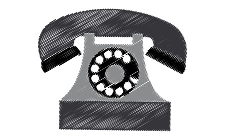 Black retro antique phone painted in stroked style on a white background Vector illustration.のイラスト素材