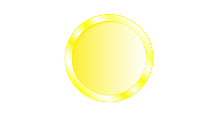 Gold metal beautiful iridescent yellow coin with voluminous edges without obverse, without face, without a reverse on a white background. Vector illustrationのイラスト素材
