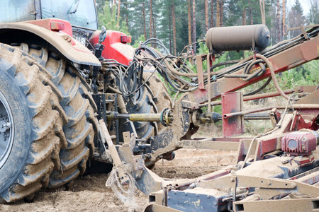 Sowing unit, combine for plowing the land, sowing cereals, performing agrarian, farming, field work.