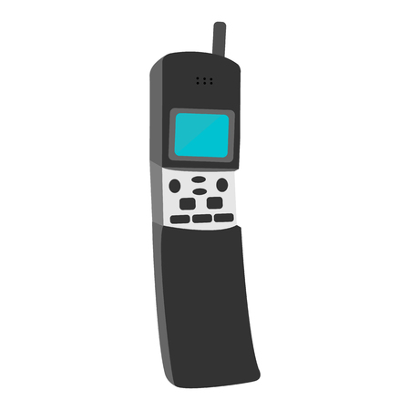 Old, black, cellular, button, retro, hipster, vintage mobile phone with antenna, slider.のイラスト素材